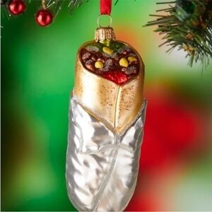 NWT Neiman Marcus Burrito Holiday Christmas glass ornament